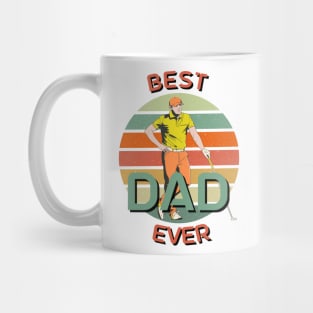 Best Dad Ever Golfing Dad Retro Sunset Mug